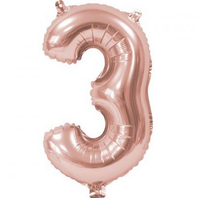 Ballon aluminium anniversaire rose gold chiffre 3
