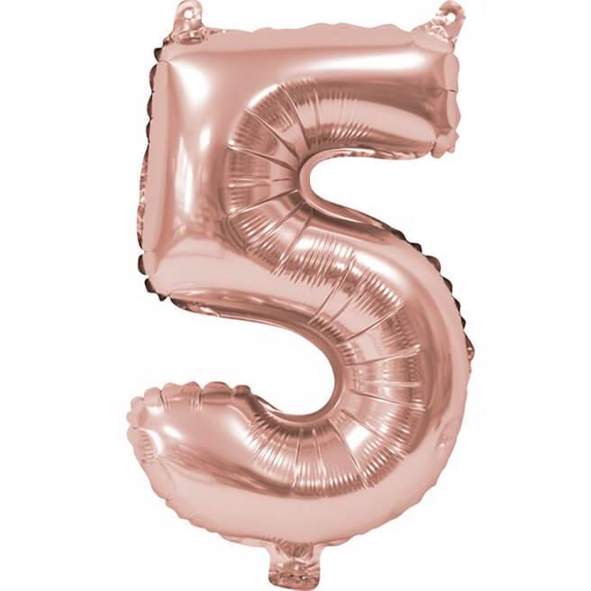 Ballon aluminium anniversaire rose gold chiffre 5
