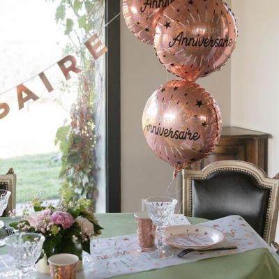 Decoration ballon aluminium joyeux anniversaire rose gold