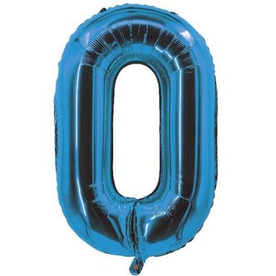 Ballon bleu aluminium chiffre 0 pour fête anniversaire 30cm (x1) REF/70050