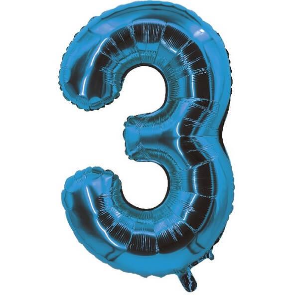 Ballon aluminium bleu chiffre 3 pour fete anniversaire