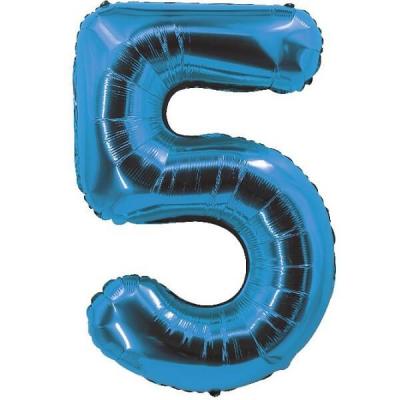 Ballon bleu aluminium chiffre 5 pour fête anniversaire 30cm (x1) REF/70055