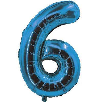 Ballon bleu aluminium chiffre 6 pour fête anniversaire 30cm (x1) REF/70056