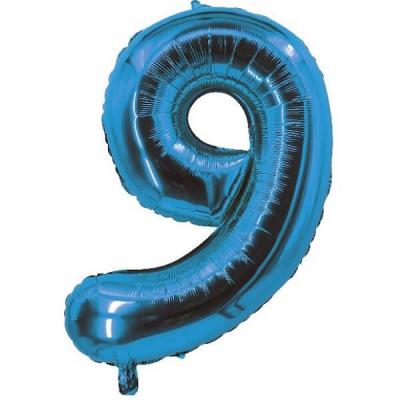Ballon bleu aluminium chiffre 9 pour fête anniversaire 30cm (x1) REF/70059