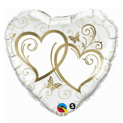 1 Ballon Qualatex aluminium coeurs, arabesques et papillons en blanc/doré or 45 cm (18