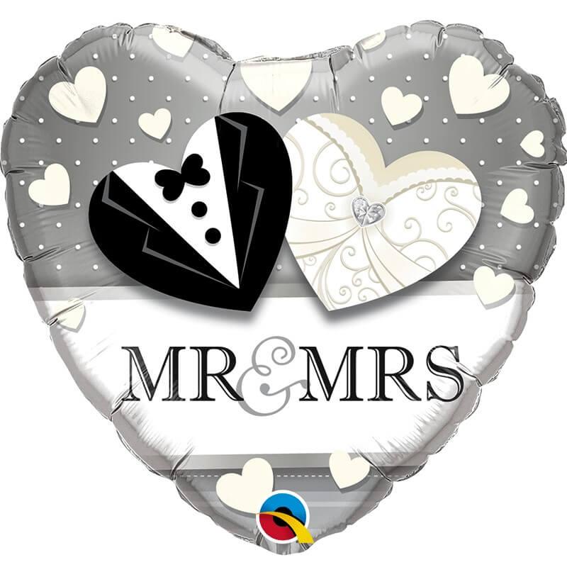 Ballon aluminium coeur mariage mr et mrs qualatex