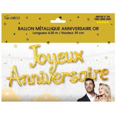 Ballon joyeux anniversaire metallique or en aluminium