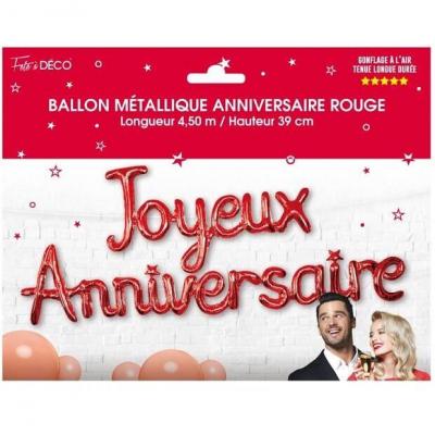 Ballon joyeux anniversaire metallique rouge en aluminium