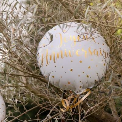 Ballon joyeux anniversaire aluminium or et blanc