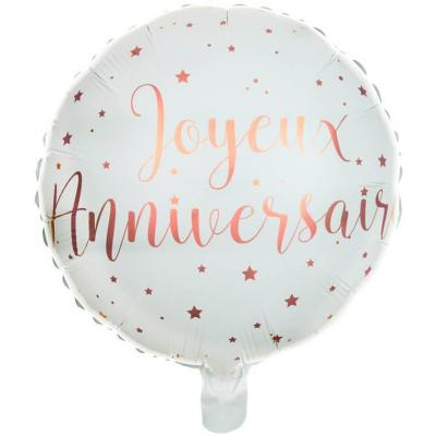 Ballon aluminium joyeux anniversaire blanc et rose gold métallisé (x1) REF/6238