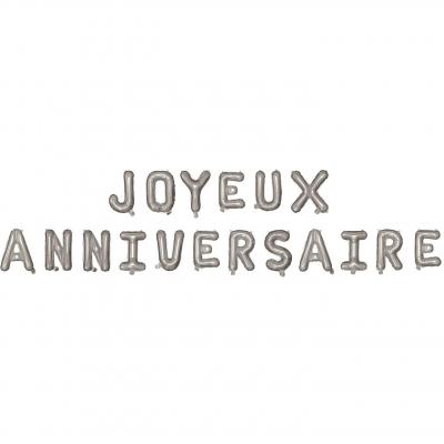 Ballon aluminium joyeux anniversaire metallique argent