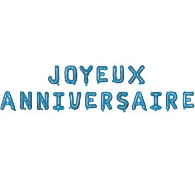 Ballon aluminium joyeux anniversaire metallique bleu electrique