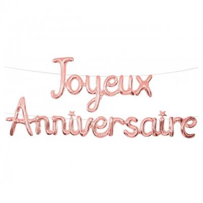 Ballon métallique Joyeux Anniversaire rose gold en aluminium (x1) REF/BALM00JARG