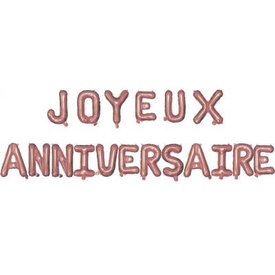 Ballon aluminium joyeux anniversaire rose gold