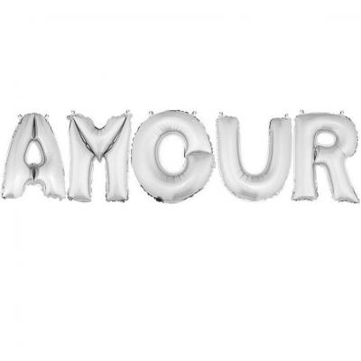 Ballon aluminium mariage amour argent (x1) REF/BA3005