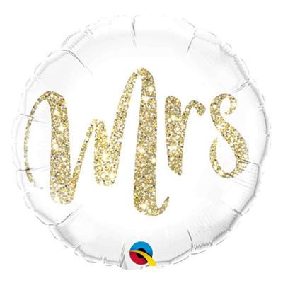 Ballon aluminium qualatex blanc et dore or mariage mrs