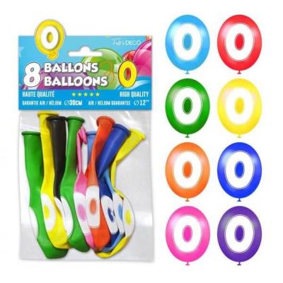Ballon anniversaire chiffre 0 en latex multicolore