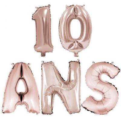 Ballon anniversaire rose gold métallique 10 ans aluminium.