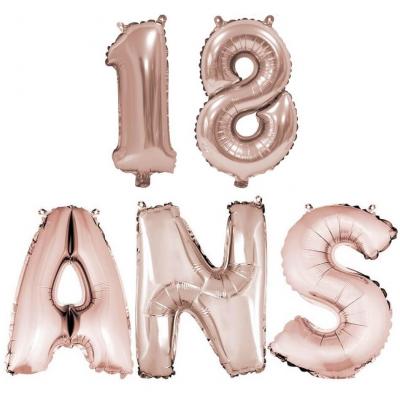 Ballon anniversaire rose gold métallique 18 ans aluminium.