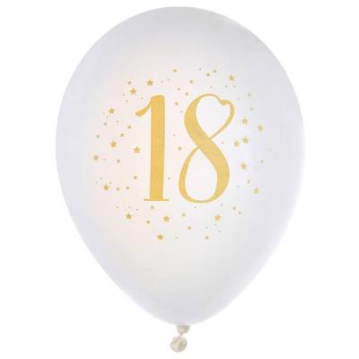 Ballon latex anniversaire 18ans blanc et or 23cm (x8) REF/6571