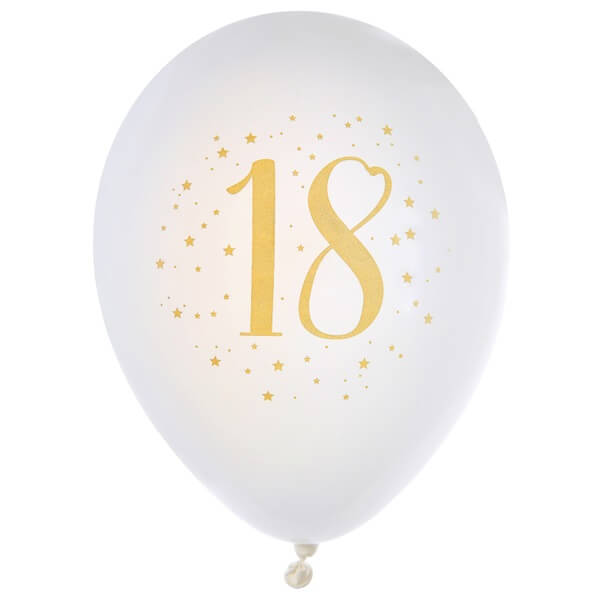 Ballon anniversaire 18ans en latex blanc et or
