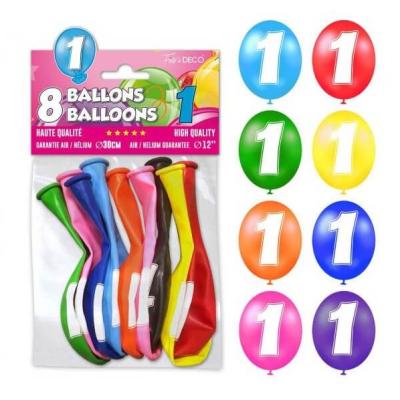 Ballon anniversaire chiffre 1 en latex multicolore