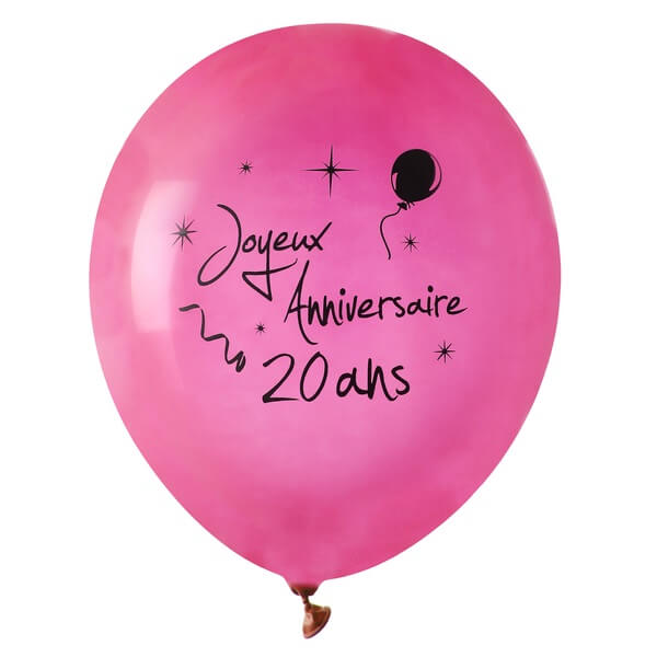 Ballon joyeux anniversaire fuchsia 20ans (x8) REF/4842