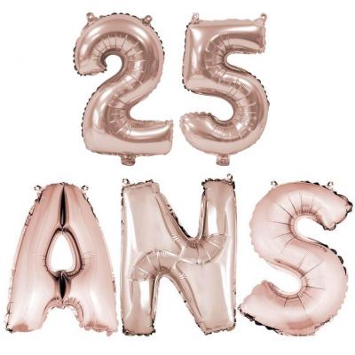 Ballon anniversaire rose gold métallique 25 ans aluminium.