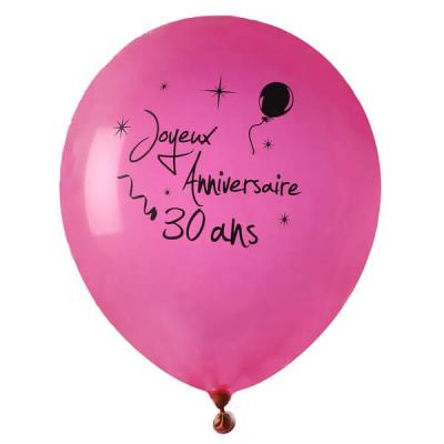 Ballon joyeux anniversaire fuchsia 30ans (x8) REF/4842