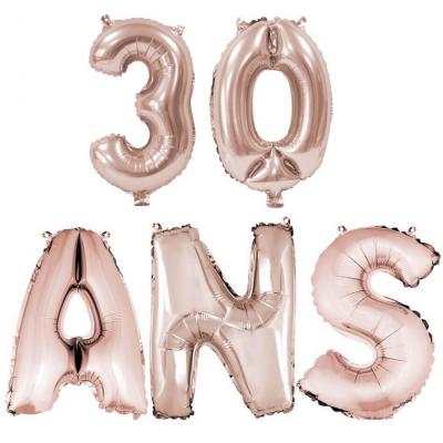 Ballon anniversaire rose gold métallique 30 ans aluminium.