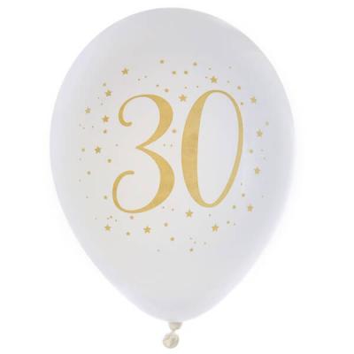 Ballon anniversaire 30ans en latex blanc et or