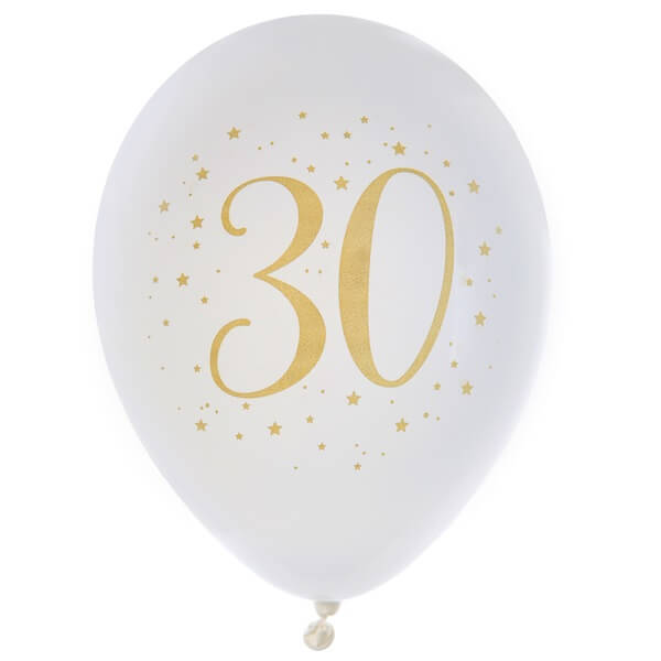 Ballon anniversaire 30ans en latex blanc et or
