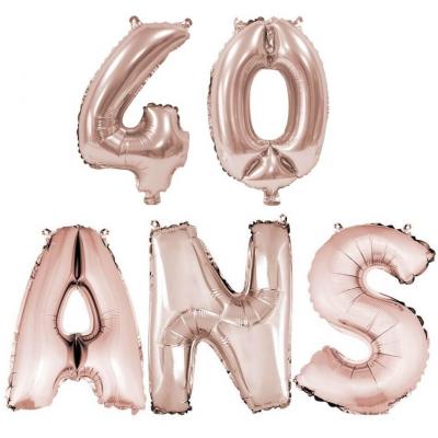 Ballon anniversaire rose gold métallique 40 ans aluminium.