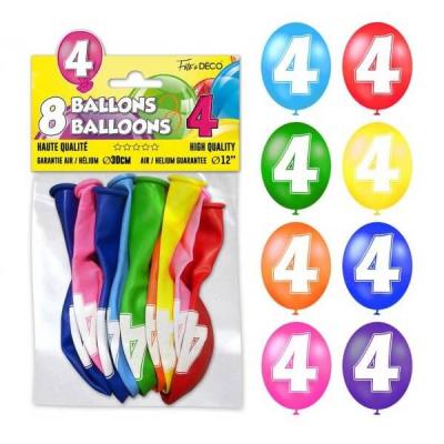 Ballon anniversaire chiffre 4 en latex multicolore