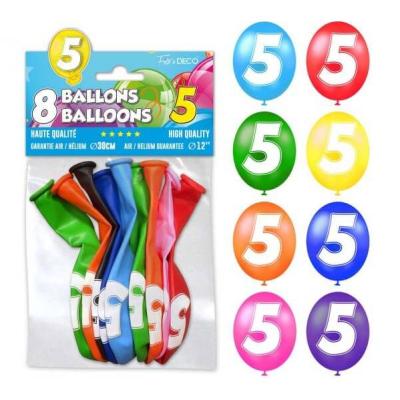 Ballon anniversaire chiffre 5 en latex multicolore