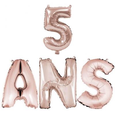 Ballon anniversaire rose gold métallique 5ans aluminium.