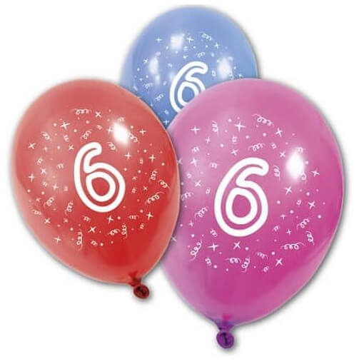 Ballon anniversaire 6 ans multicolore en latex