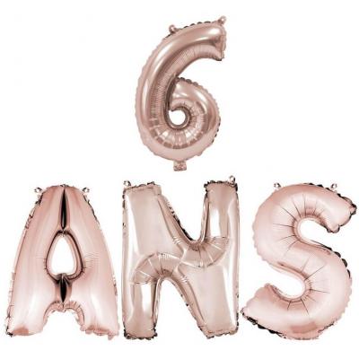 Ballon anniversaire rose gold métallique 6ans aluminium.