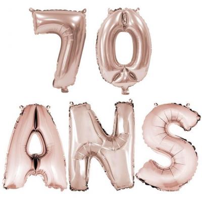 Ballon anniversaire rose gold métallique 70 ans aluminium.