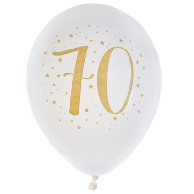 Ballon latex anniversaire 70ans blanc et or 23cm (x8) REF/6571