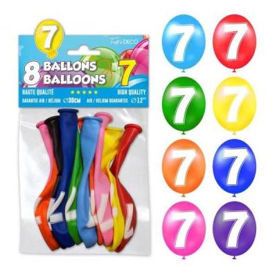 Ballon anniversaire chiffre 7 en latex multicolore