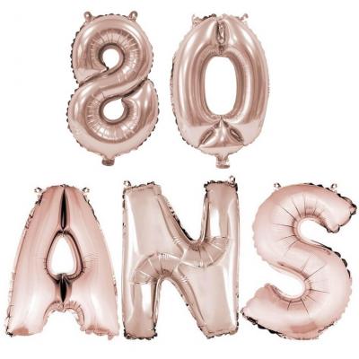 Ballon anniversaire rose gold métallique 80 ans aluminium.