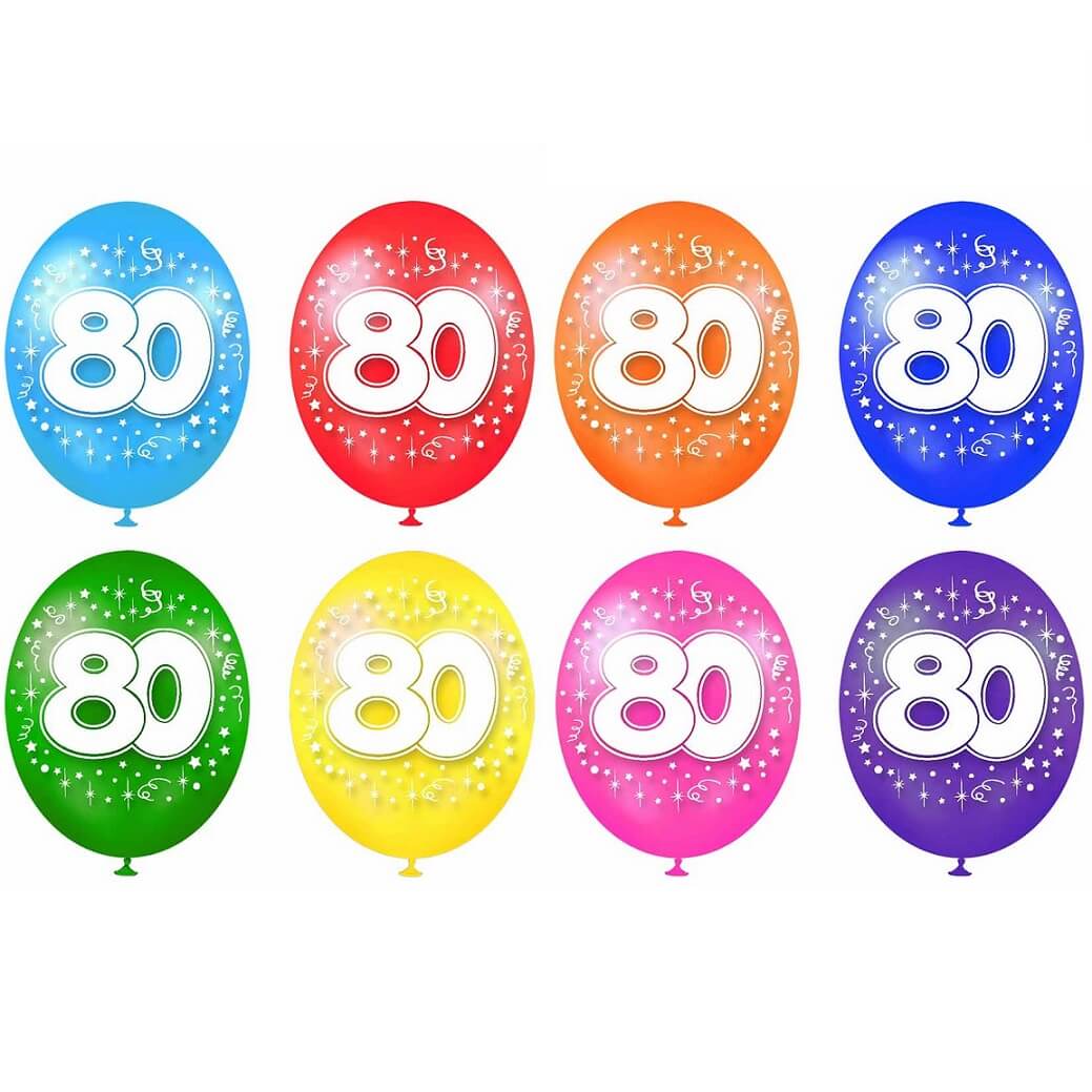 Ballon Anniversaire 80ans Multicolore En Latex X8 R Bal13 Ballon Anniversaire 80ans Multicolore En Latex X8 R Bal13
