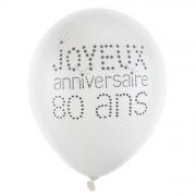 Ballon joyeux anniversaire 80 ans blanc 23cm (x8) REF/4450