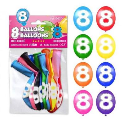 Ballon anniversaire chiffre 8 en latex multicolore