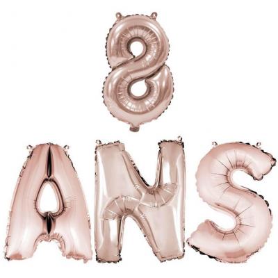 Ballon anniversaire rose gold métallique 8ans aluminium.