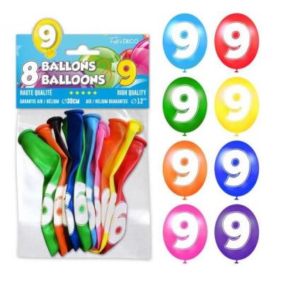 Ballon anniversaire chiffre 9 en latex multicolore