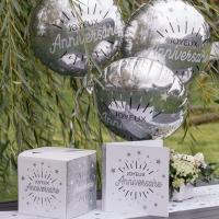 Ballon anniversaire argente metallise en aluminium