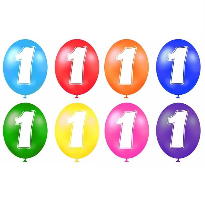 10 ballons multicolores Chiffre 1, ballons pour anniversaires