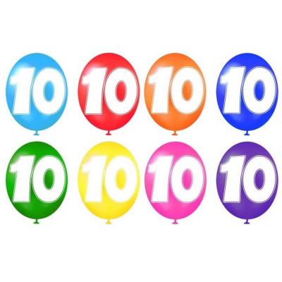 Ballon anniversaire chiffre 10 multicolore en latex 30cm (x8) REF/BALBC10